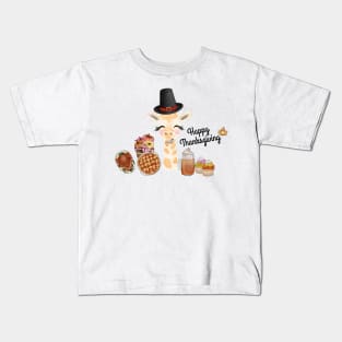 Happy Thanksgiving Giraffe And Turkey Kids T-Shirt